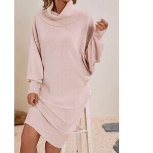 Magnolia Vintage Turtleneck Below Knee Pink Sweater Dress Lambswool Rabbit Hair‎